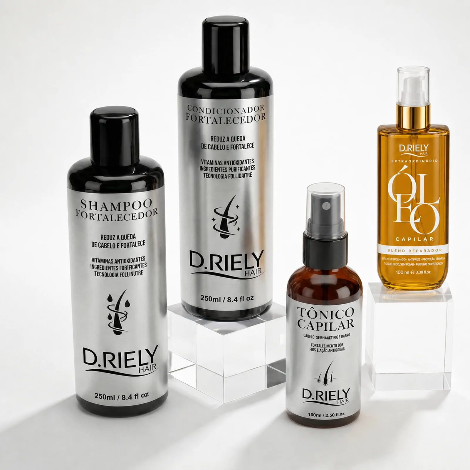 Linha completa D.Riely Hair: shampoo, condicionador, tônico capilar e Óleo Extraordinário